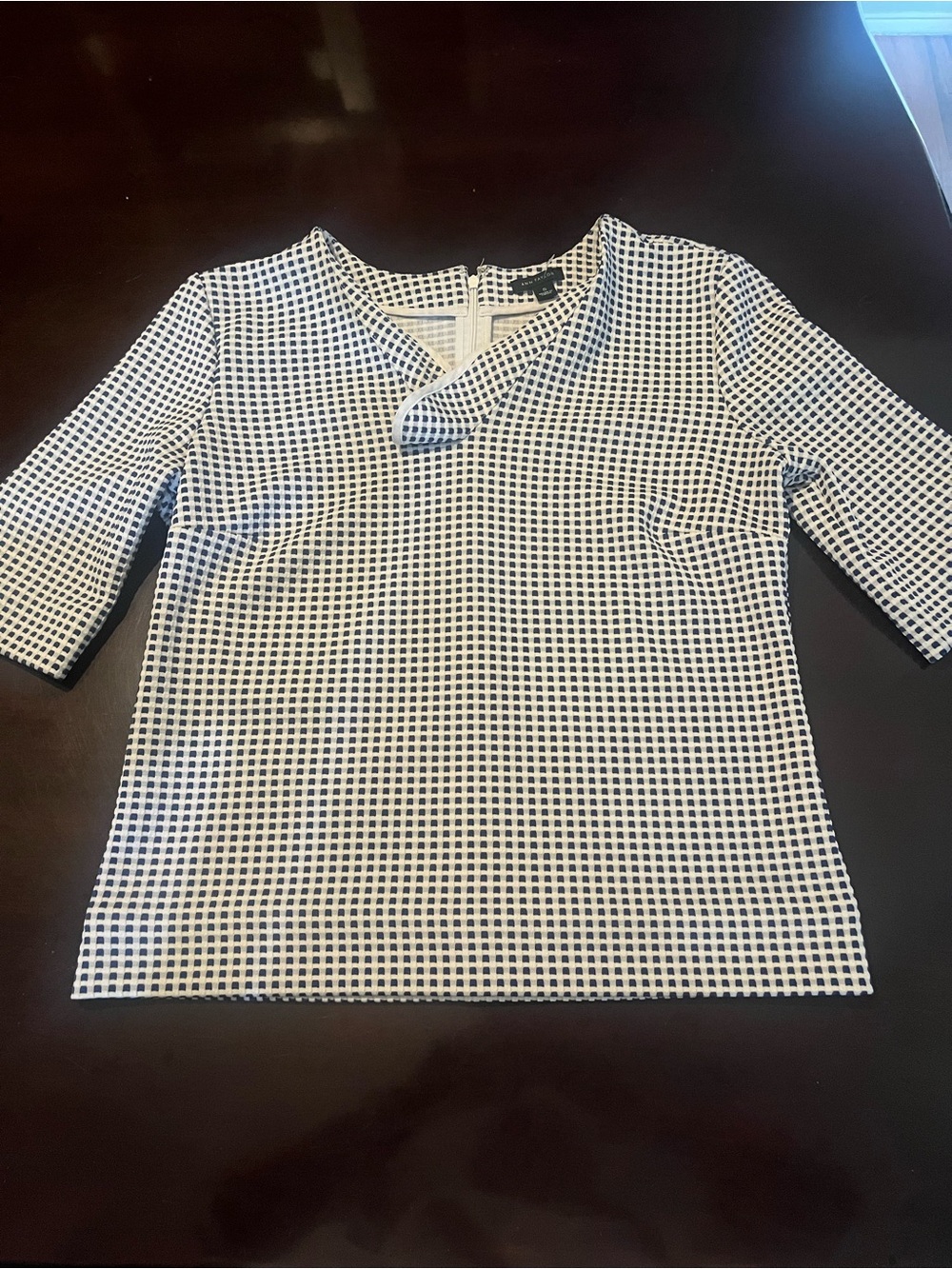 Ann Taylor Black and White Checked Short Sleeve Top